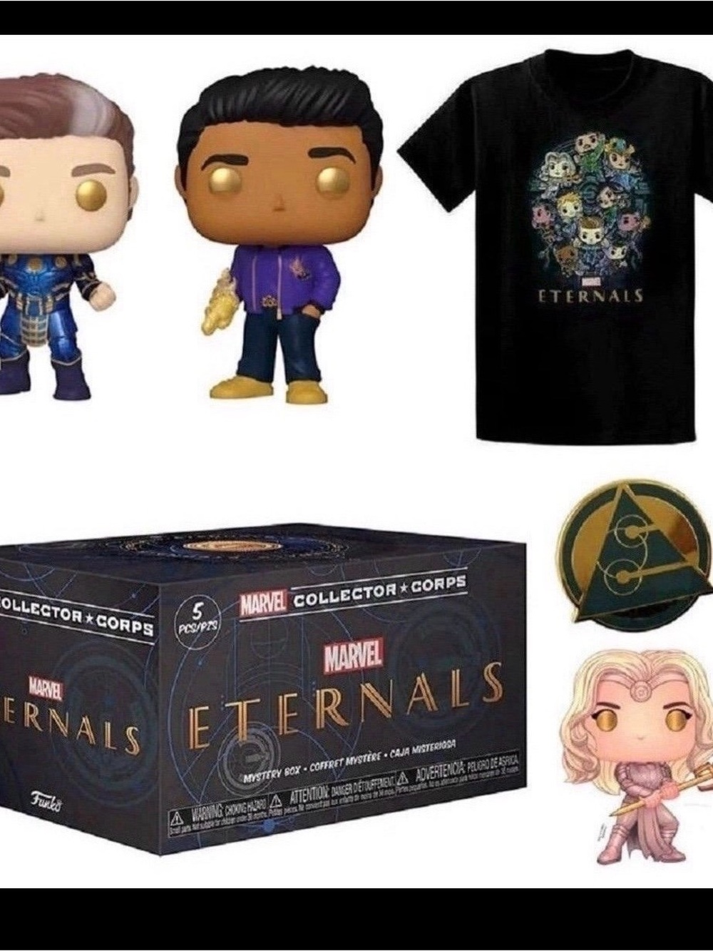 Marvel Eternals Collectible Box Set with Black Graphic Tee & Multicolor Pops